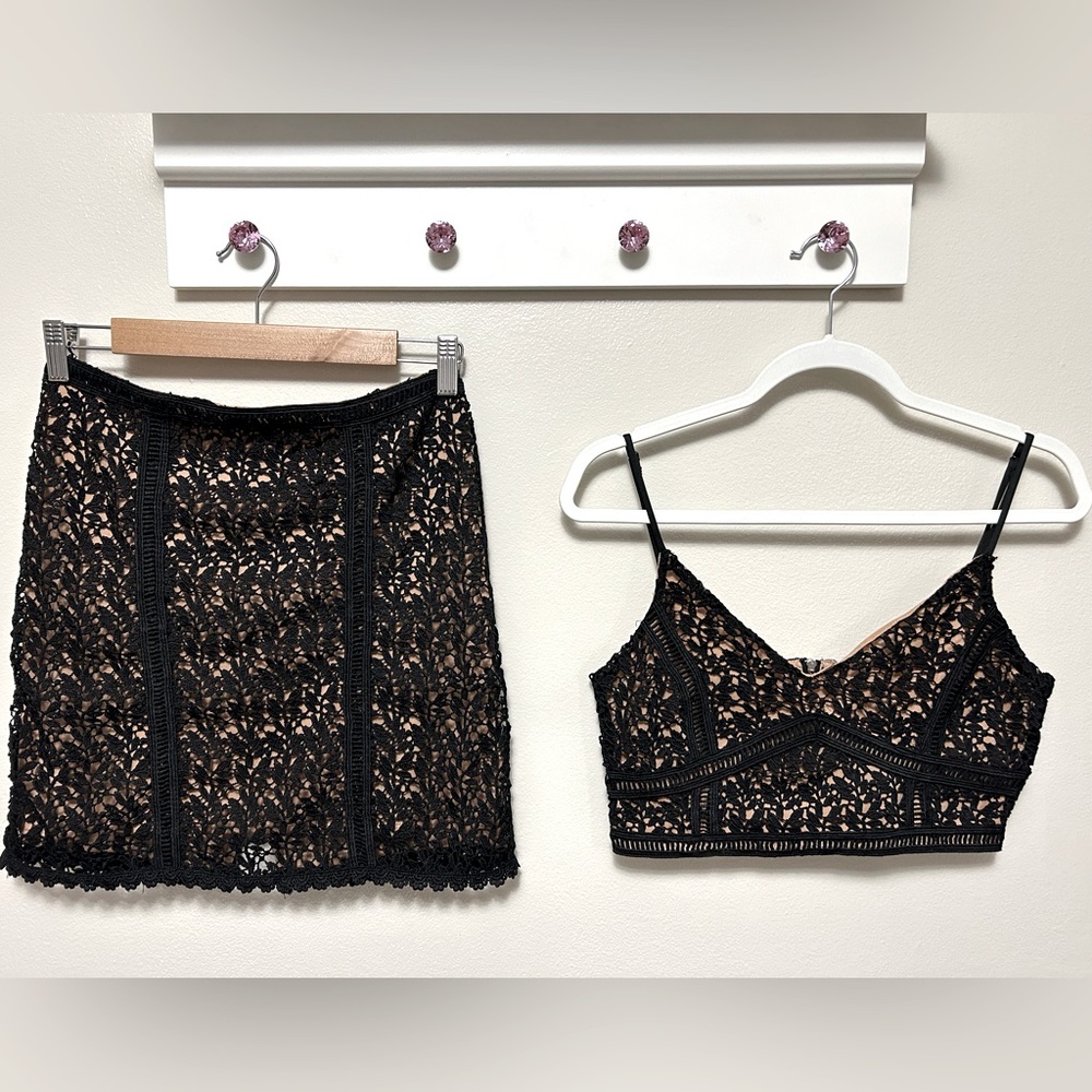 Kendall & Kylie 2 Piece Black Lacey Skirt & Top Set